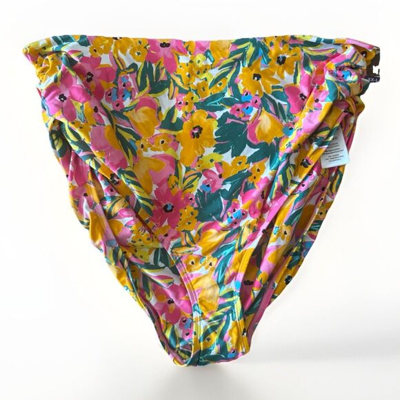 Anne Cole V-Wire Floral Bikini Top &  Convertible Bottom -Pink, Yellow, Green 2X - Picture 3 of 16